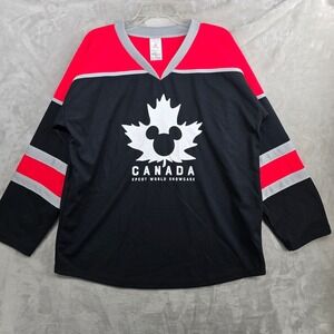 Disney Epcot World Showcase‎ Canada Hockey Jersey Men L Black Red Mickey Mouse